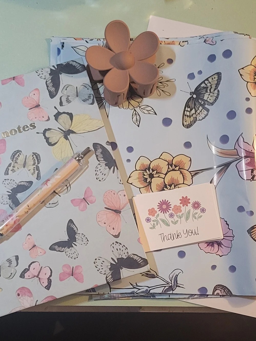 Floral & Butterfly Stationary Set with Flower Clip, (5) 10X13 Polys,stickers,pen